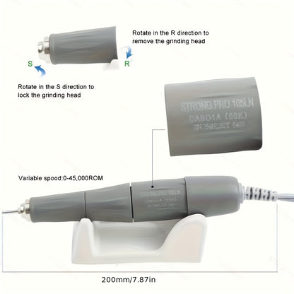 Powerful micromotor nail drill pen machine with handpiece for polishing at 35K & 45K RPM.