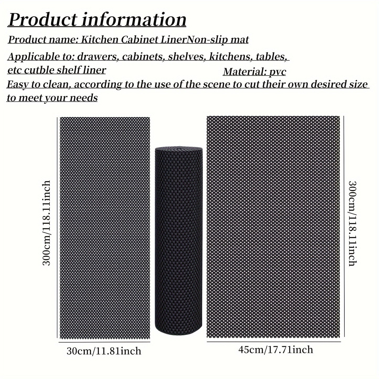 Thick non-adhesive shelf liner for cabinets, drawers, and closets - easy to install, multi-purpose and customizable.