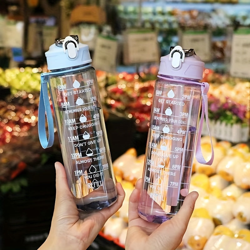 Gradient design sports water bottle with leakproof, portable, and large capacity, ideal for outdoor activities and daily use. Comes in transparent and gradient variations.