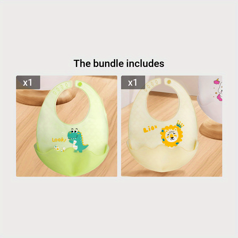 Adorable Silicone Bib: Waterproof, Oil-Proof, and Food-Grade with Cartoon Animal Design. Perfect for Complementary Food on the Go!