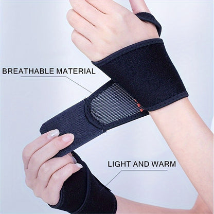 Magnetic wrist support brace with washable cloth wristband for pain relief and relaxation.