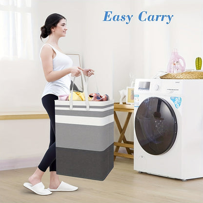 Graduated Grey Laundry Basket with Waterproof and Freestanding Design - This Collapsible Tall Clothes Hamper features Extended Handles for Easy Transport of Clothes and Toys in the Dorm and Family - 75L Capacity.