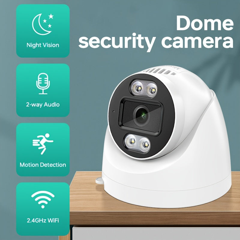 Introducing the ZHXINSD Wireless Dome Security Camera! This camera features 1080p full color night vision, 2-way audio, and motion detection. It is equipped with 2.4G WiFi and is USB powered for convenience. Smartphone compatible, this camera does not