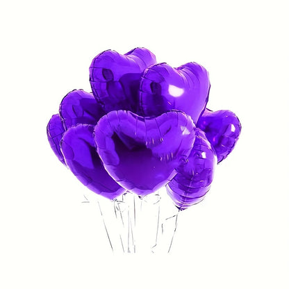 10 heart-shaped foil balloons for Valentine's Day, birthdays, weddings, anniversaries, themed events, engagements, and parties.