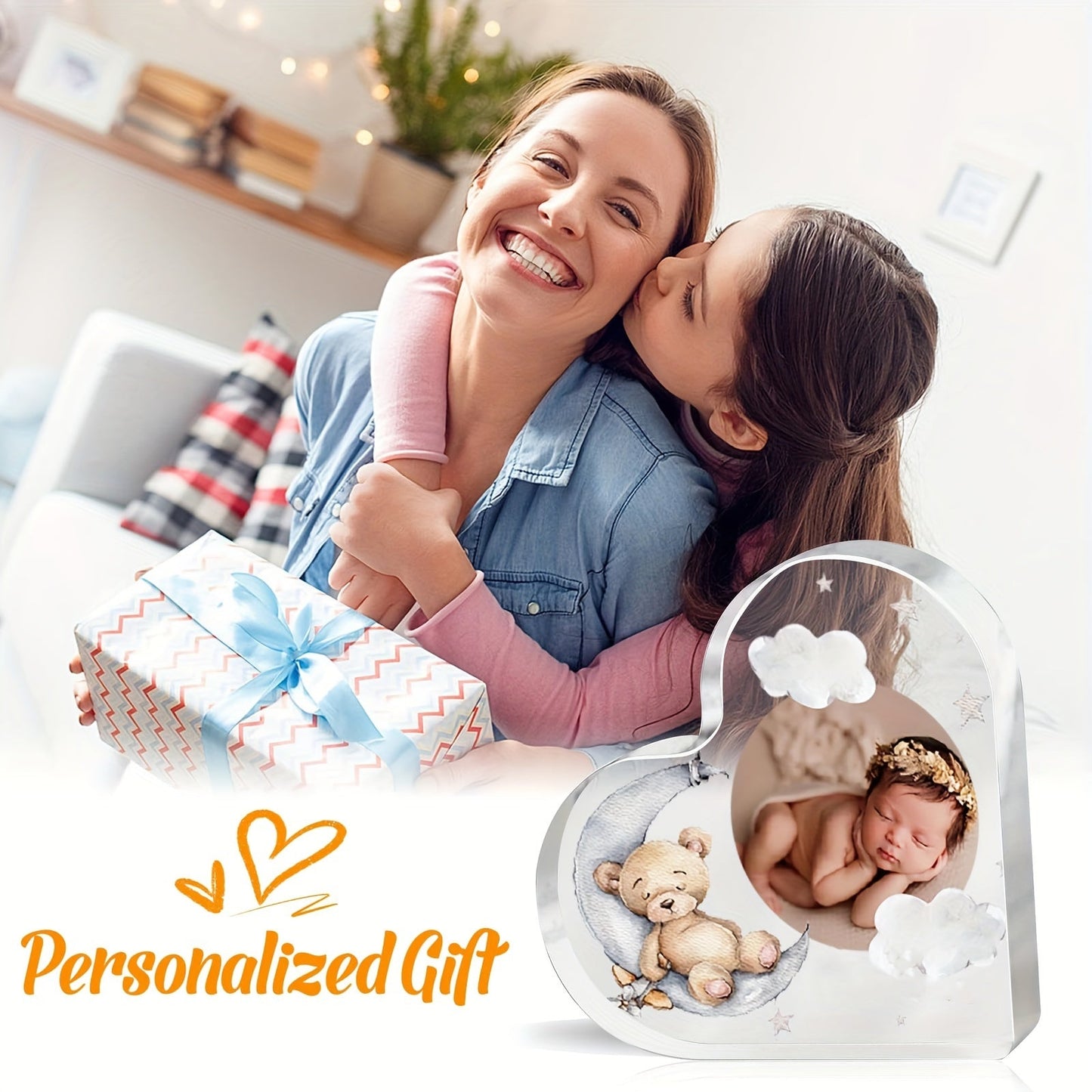 Add a personal touch to your child's room with a Custom Acrylic Heart Plaque featuring a cute bear design. This personalized photo love sign makes a perfect keepsake gift for your son or daughter.