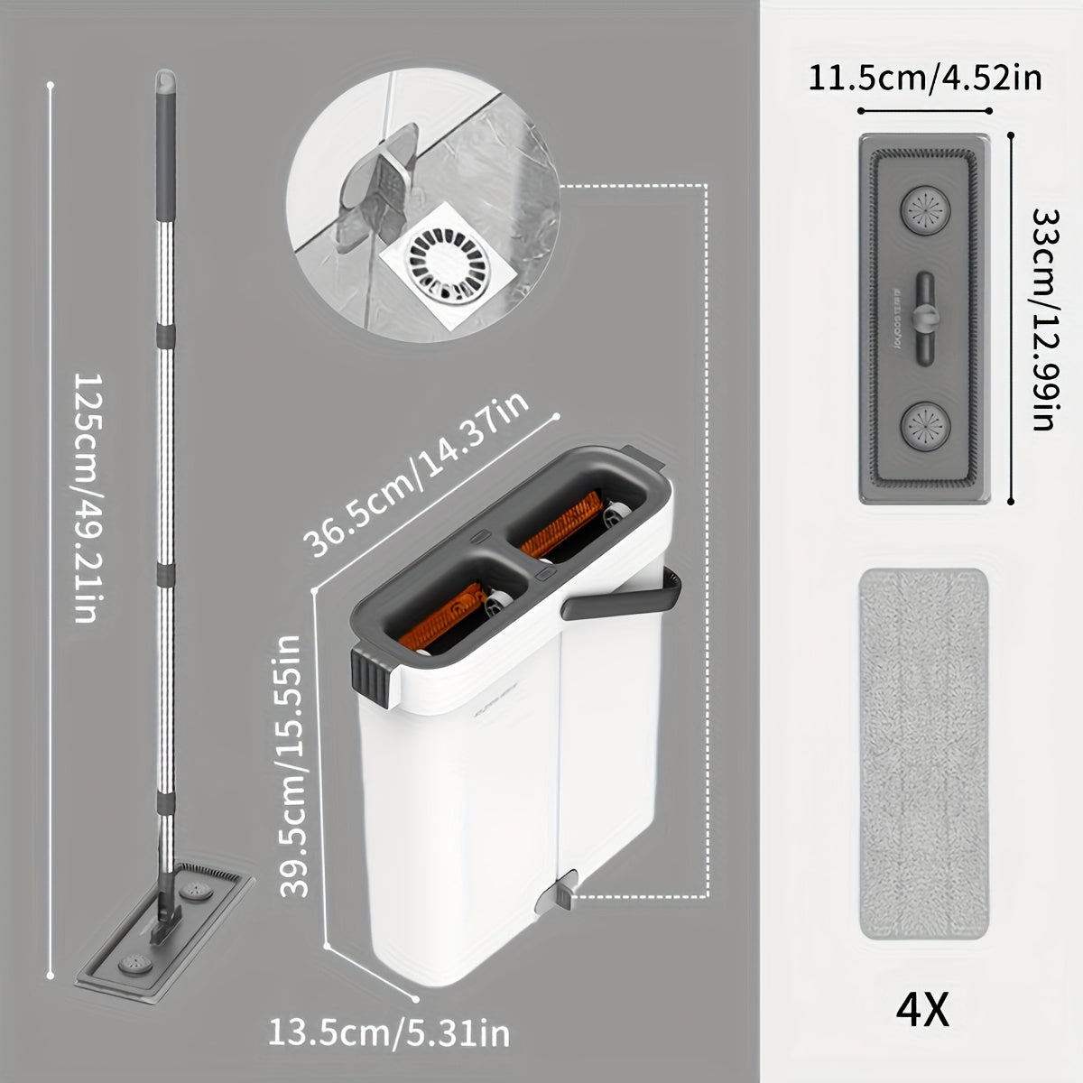 The Jiabangshu 33cm Double Barrel Mop and Bucket Set offers a convenient cleaning solution without the need for electricity. Made of durable stainless steel and plastic, this set includes wet and dry flat mops for use in various rooms such as the living