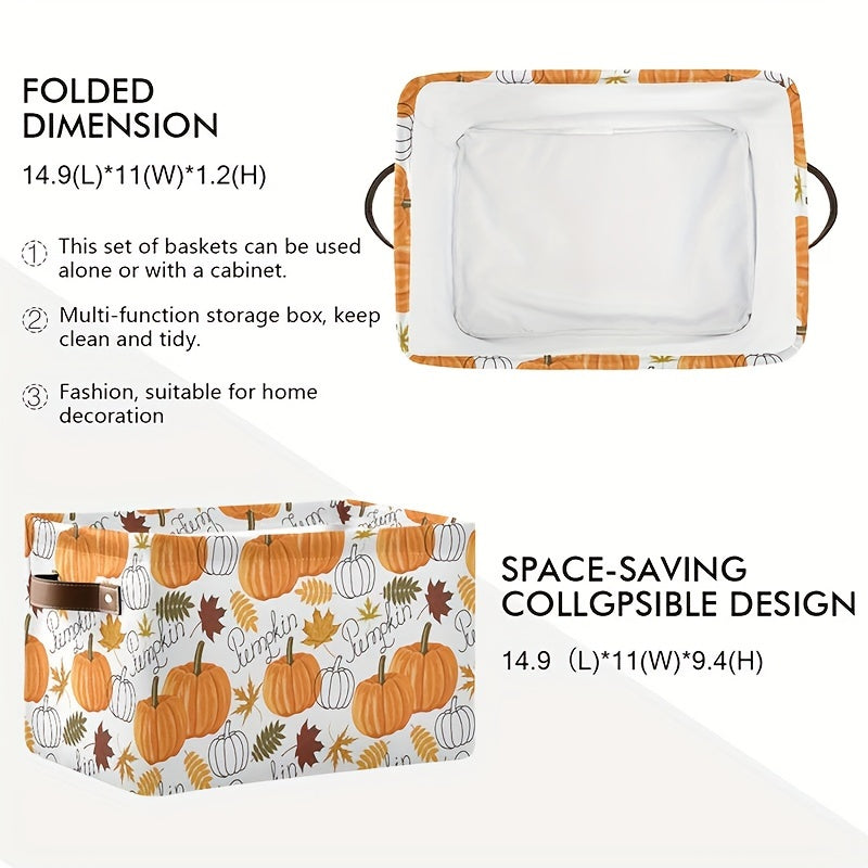 Autumn-themed Thanksgiving Pumpkin Leaf Foldable Storage Basket - Fabric Organizer for Clothes & More, Ideal for items under 68.58cm in height.