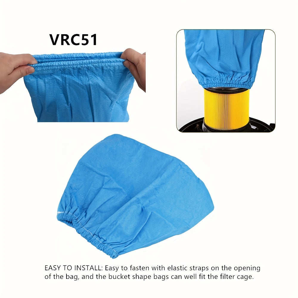 2 pieces of VRC51 Vacuum Cleaner Filter Dust Bags, designed to be compatible with Vacmaster wet/dry vacuums ranging from 15.14 to 60.57 liters and Shop-Vac models ranging from 18.93 to 60.57 liters. Made from high-quality non-woven cloth for efficient