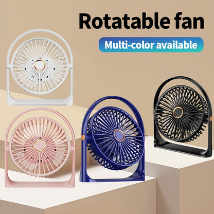 The TENGQU Portable USB Rechargeable Fan features a 1200mAh Lithium Battery and 5-Speed High-Velocity Table Fan. Perfect for use in the home, office, bedroom, or outdoors, this compact fan has a polished plastic design with button control for easy