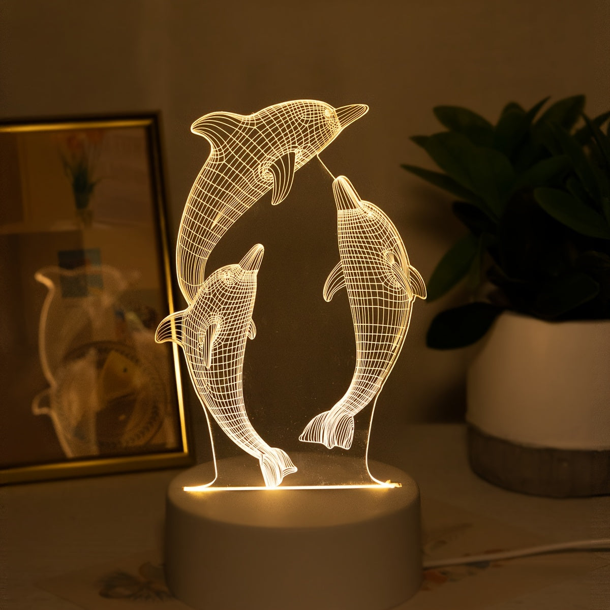 USB 3D Glowing Dolphin Night Light, Ocean Animal Table Lamp, Home Decoration, Birthday Gift