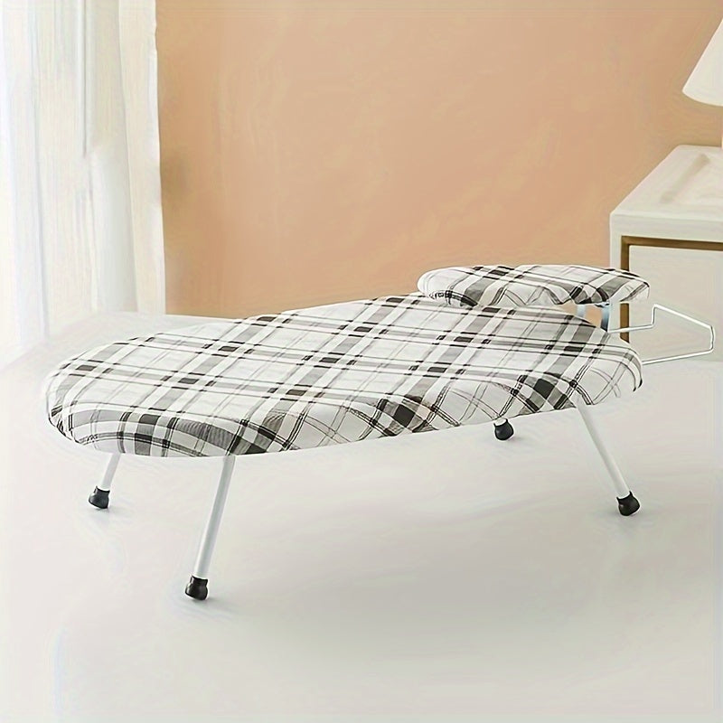 Compact Folding Ironing Board Stand with Stainless Steel Frame and Plastic Cover, Space-Saving Tabletop Design, Ideal for Home Use, Perfect for Collar and Cuff Ironing.