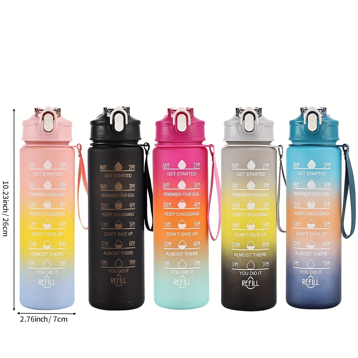 1pc Motivational 32oz/1L water bottle with time marker, portable rope, and straight design for outdoor gym, fitness, or as a gift.