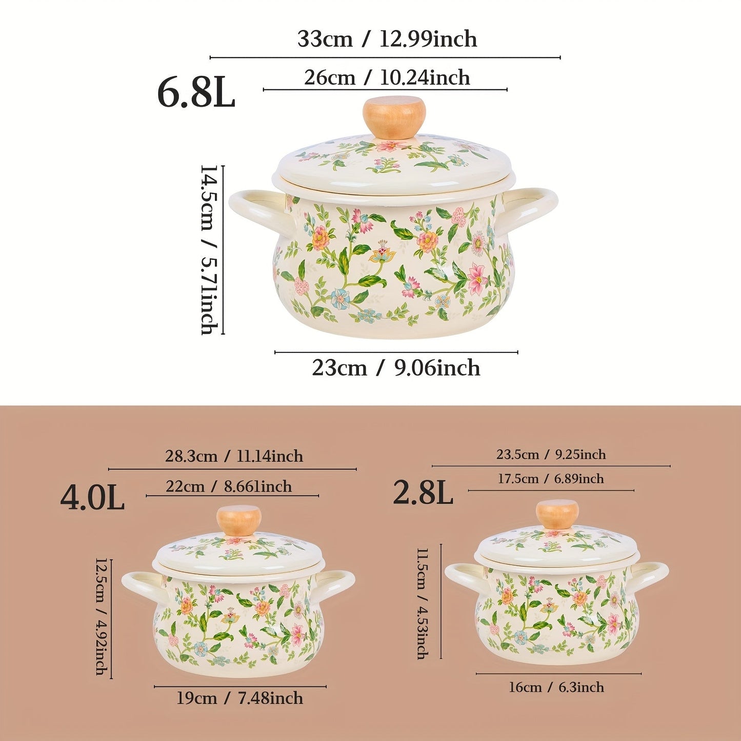 Floral Soup Pot with Enamel Finish and Rolled Edges - Perfect for both Open Fire and Induction Cooktops, Ideal for a Fresh Cooking Adventure