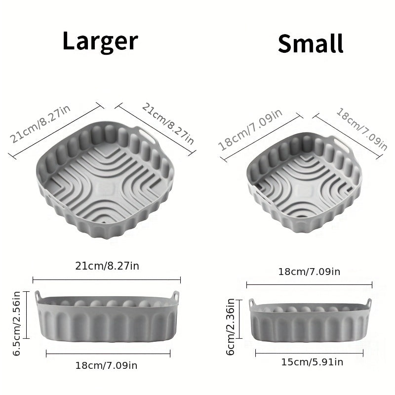 Set of Silicone Air Fryer Trays with Handles - Includes Large and Small Rectangular Trays for Deep Frying