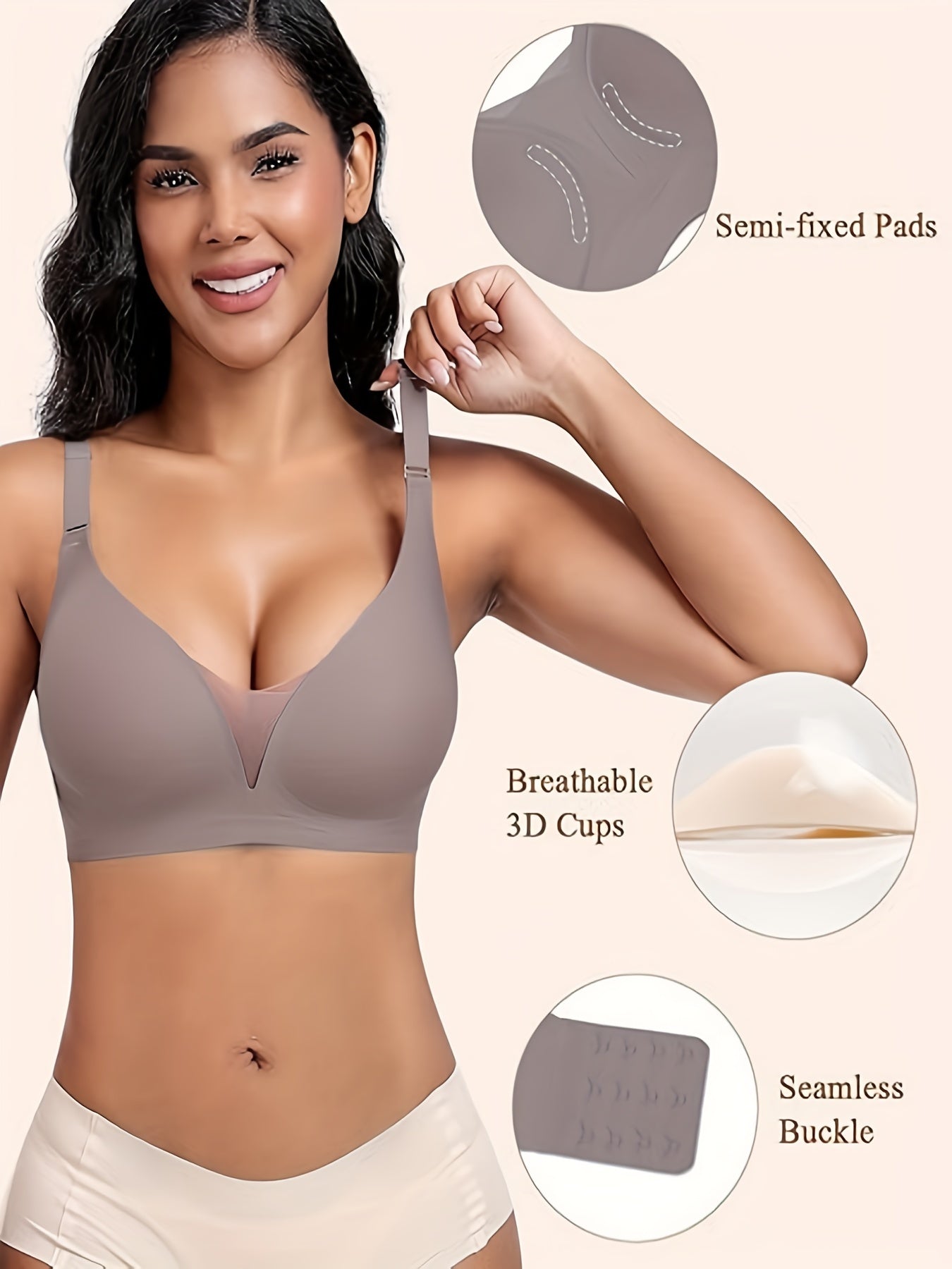 Comfortable push up bra with no seams, anti-sagging mesh and wireless design.