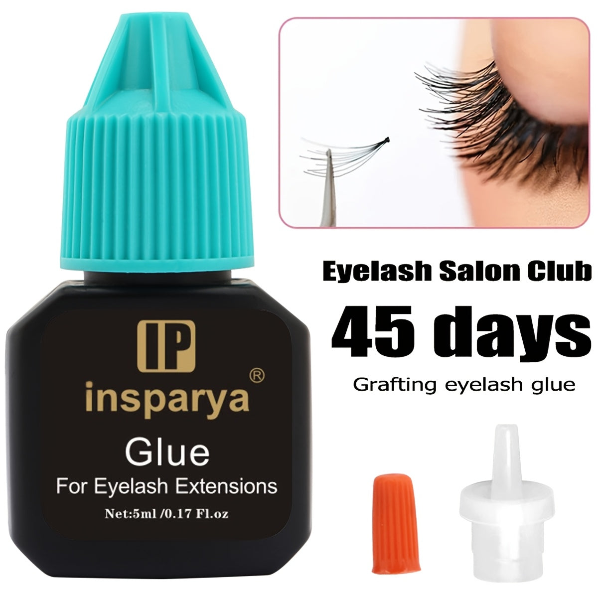 INSPARAya Waterproof Eyelash Glue, 5ml - Long-lasting, sweatproof formula for up to 45 days. Gentle on skin, ideal for individual clusters & DIY lashes. Hypoallergenic & plastic-compatible