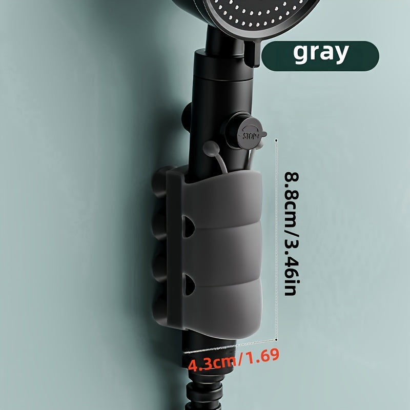 Silicone shower head holder with suction cup, wall-mounted bracket, no-drill mounting, Gray color, 8.79x4.29 cm.