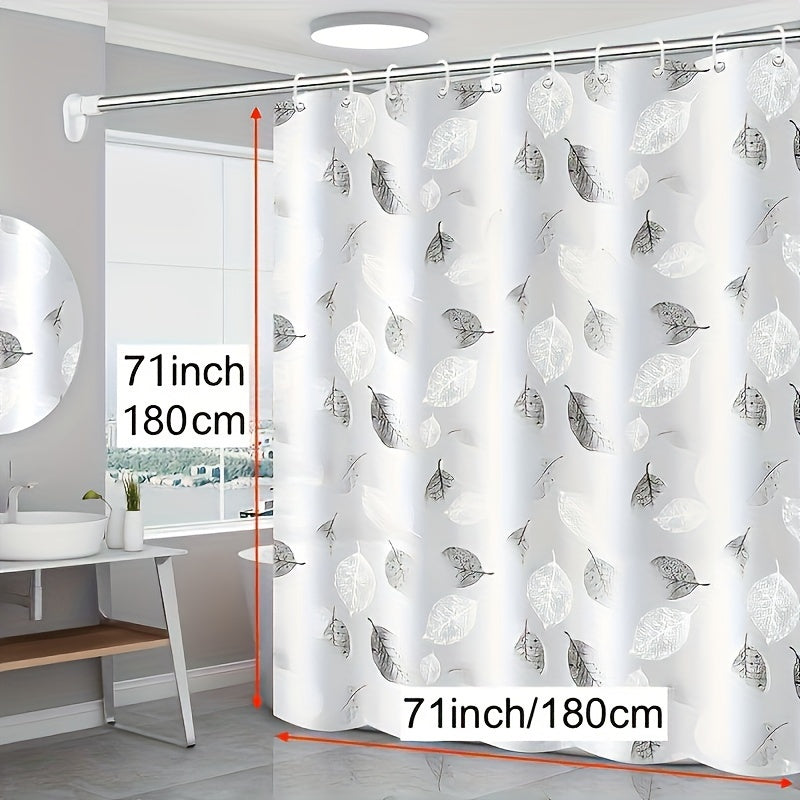 Leaf pattern shower curtain with liner, hooks, and waterproof & durable design.