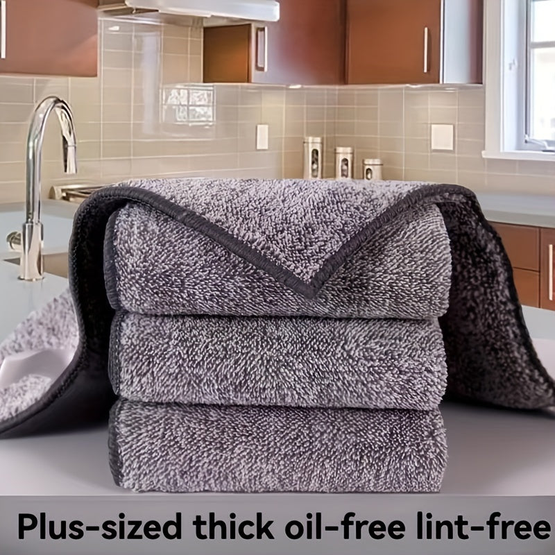 Bamboo charcoal towels for household cleaning and drying hands come in sets of 3 or 6, made with thick absorbent ultra-fine fiber.