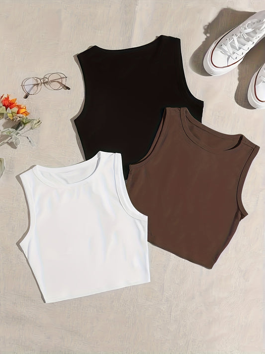 Casual 3-pack women's crew neck tank tops