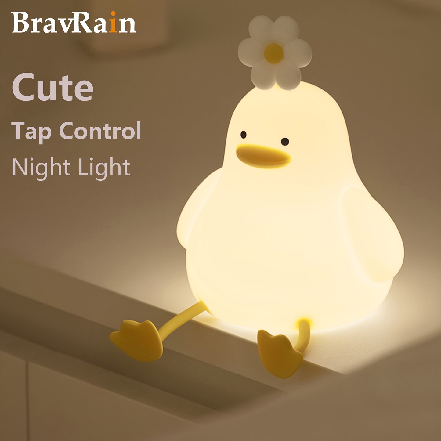 Silicone duck night light for bed with shooting control, adjustable brightness, USB powered - perfect gift for boys and girls on birthdays or Christmas.