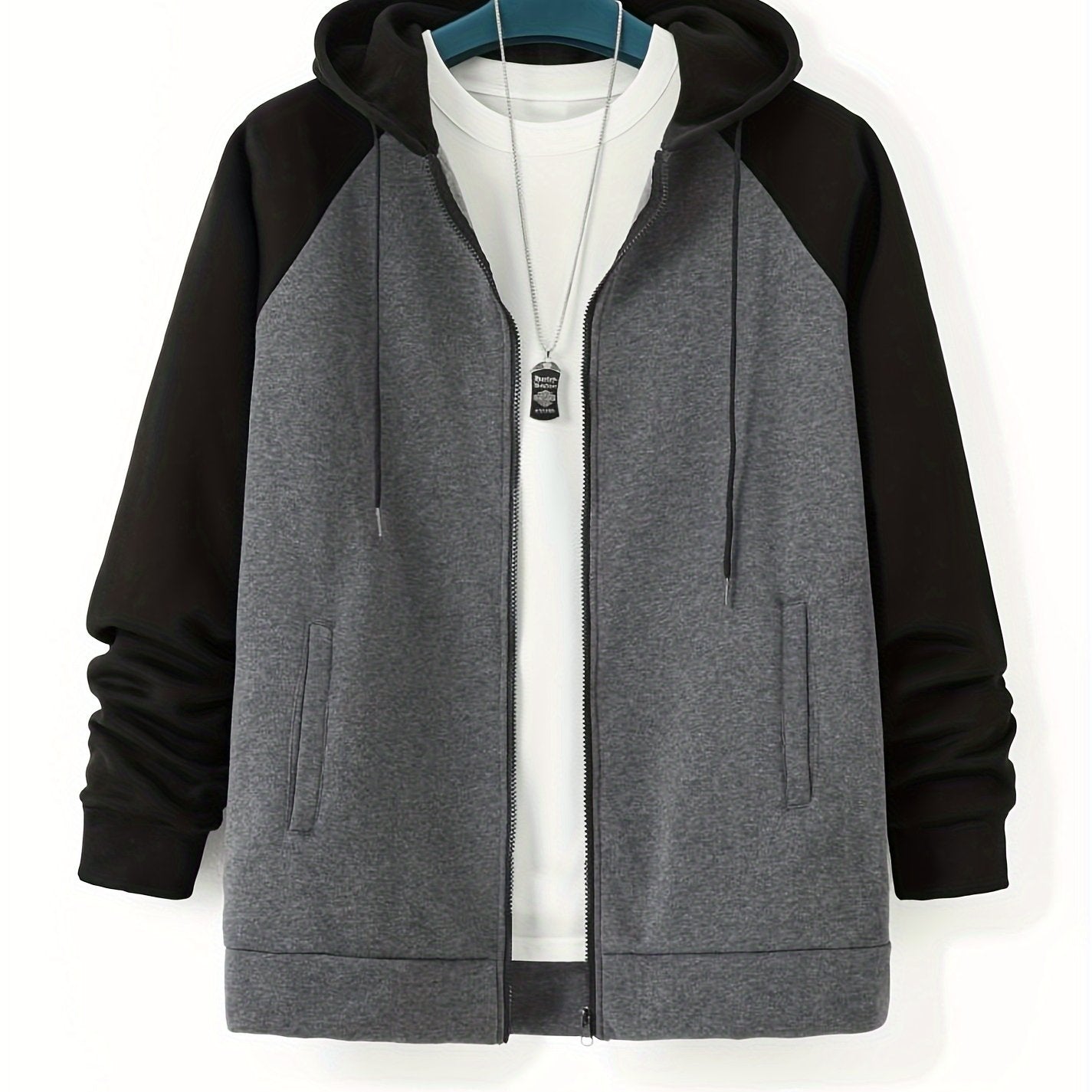 Best selling men's plus size full zip hoodies with color block design and drawstring long sleeves.