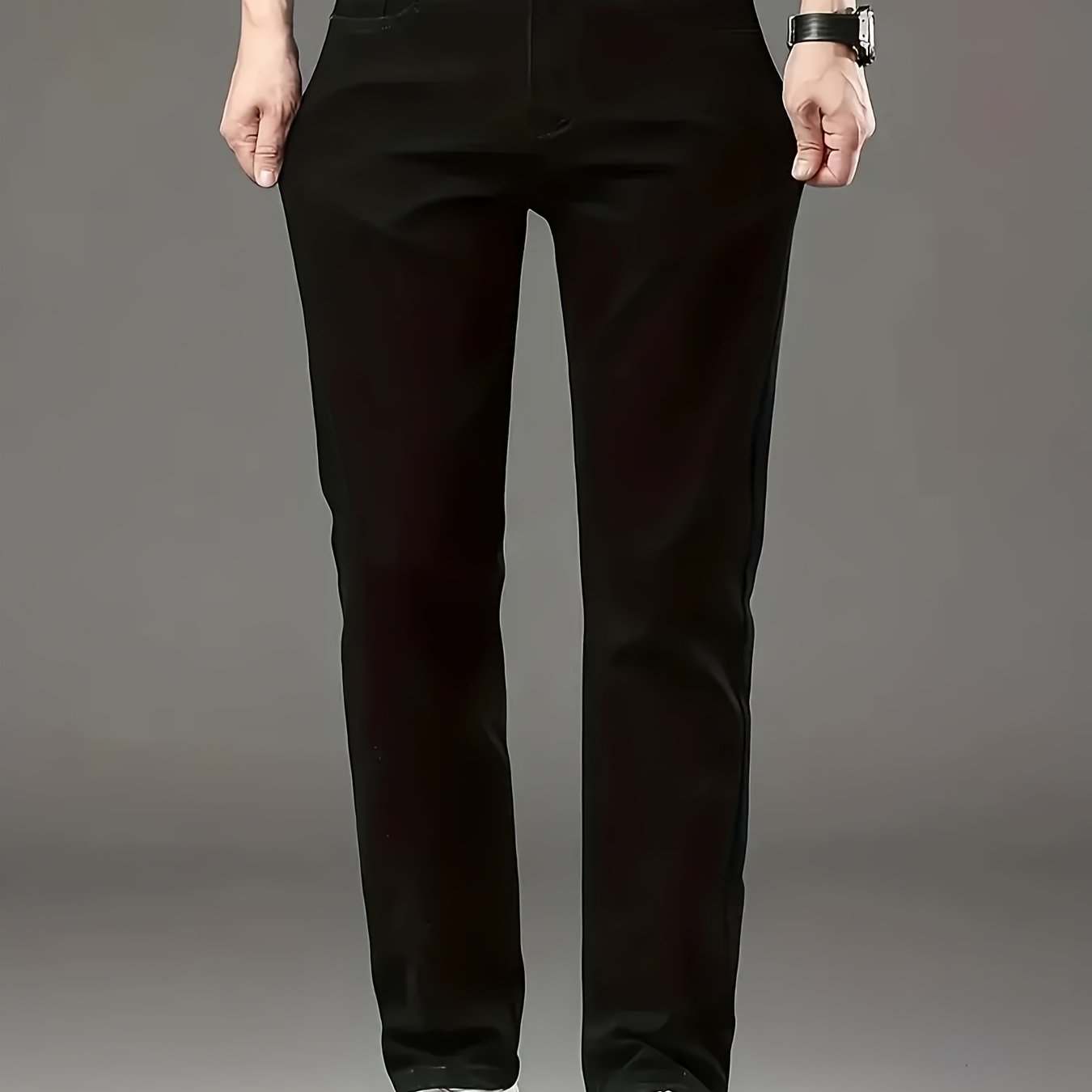 Stretchy straight-leg black jeans for plus-size men, suitable for all seasons, versatile and comfortable for business