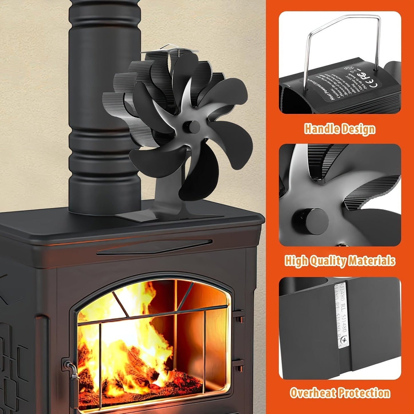 Essential for the fall and winter seasons, this non-electric wood stove fan features six blades to efficiently distribute heat from your wood/gas/log burner stove. A must-have accessory for your fireplace, this heat-powered fan will keep your home warm