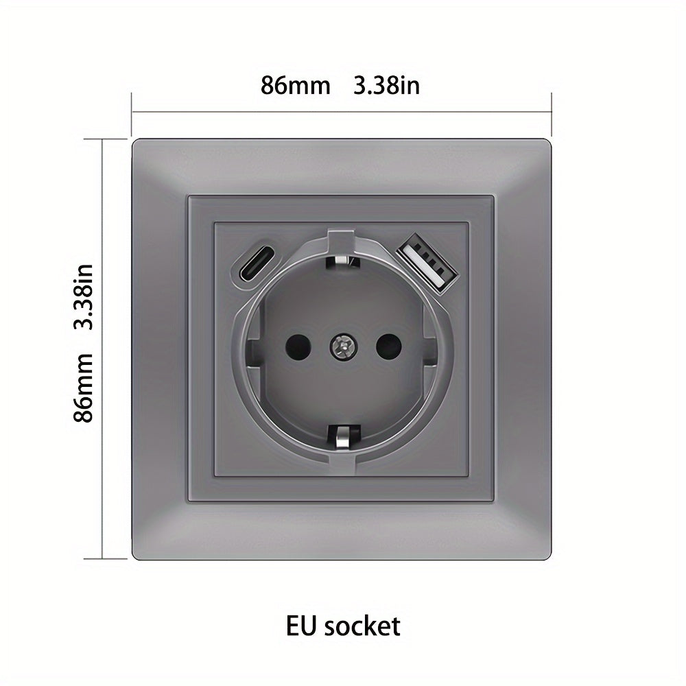 EU Type-C USB настенная розетка с огнестойкой панелью из ПК, стандартная розетка AC 110V-250V 16A, подходит для круглой коробки.