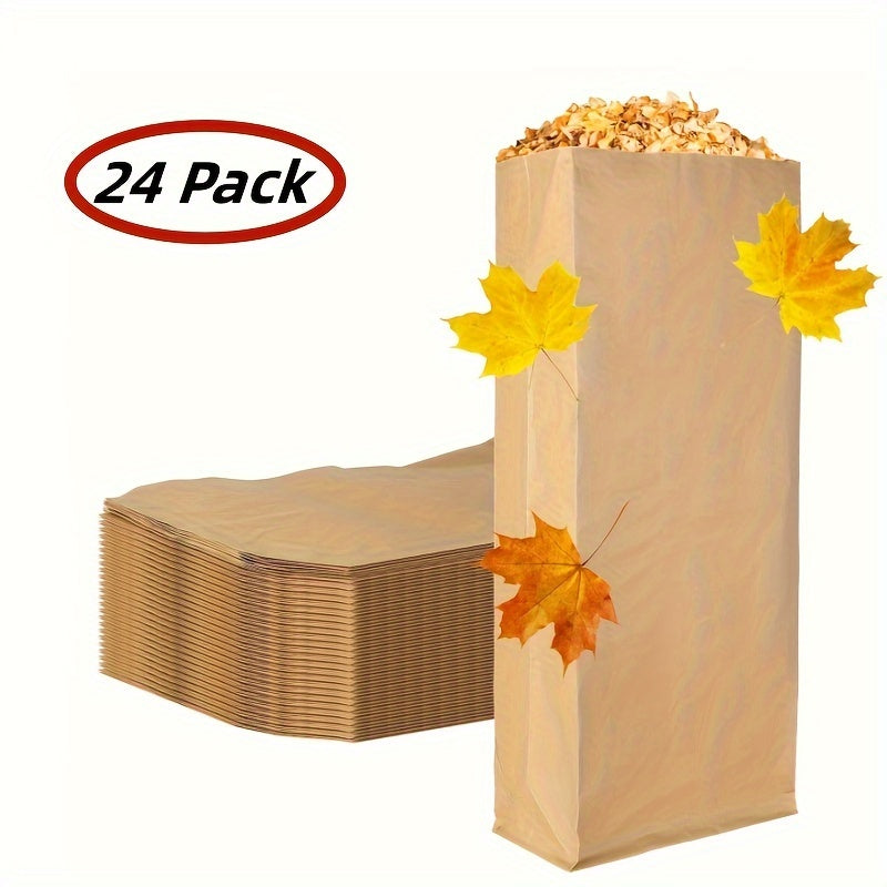 Pack of 24 Heavy-Duty Kraft Paper Yard Waste Bags, 90.85 L Capacity, Disposable and Perfect for Yard Maintenance, Gardening, and Recycling. Suitable for Indoor and Outdoor Usage in Living Rooms, Bedrooms, Kitchens, and Gardens.