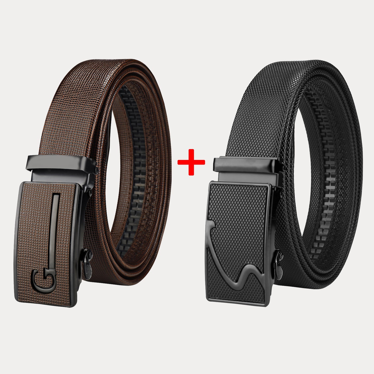 Two packs of men's belts with automatic buckle in Korean style, suitable for middle-aged and young businessmen.