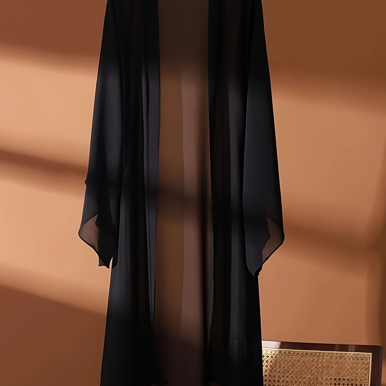 Plus Size Long Sheer Kimono Cardigan made of polyester knit fabric, featuring a solid color design and non-stretch material. This elegant and lightweight outerwear is perfect for casual