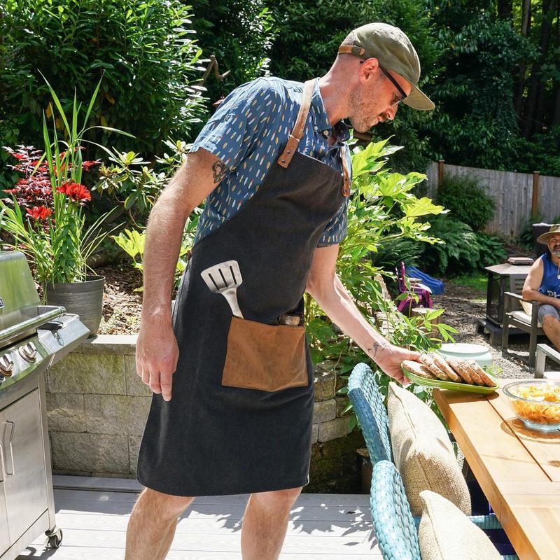 Canvas Grilling Apron for Men, Adjustable Strap and Pocket, Perfect BBQ and Grill Accessory