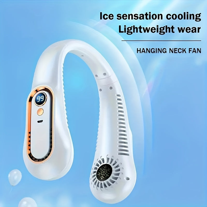 Stay cool all summer long with the 1pc USB Charging Portable Neck Hanging Fan. This leafless cooler halter fan device is the perfect wearable air cooling fan for outdoor sports and travel. Stay refreshed and comfortable in the heat with this small