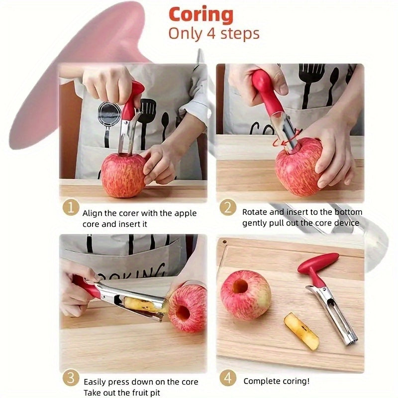 Easily Remove Fruit Cores with Our Stainless Steel Apple Corer - Featuring an Ergonomic Handle, Sharp Serrated Blade, and Durable Construction. Perfect for Apples, Pears, Bell Peppers, and Pineapple. A Portable and Easy to Clean Kitchen Essential.