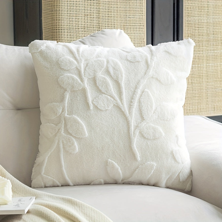 Soft faux rabbit fur throw pillow cover with branch pattern. This zippered cover is hand washable and perfect for adding a luxurious touch to your living room or bedroom decor.