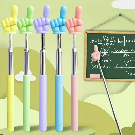 Colorful retractable finger reading stick made of durable stainless steel, suitable for teachers to highlight on blackboards, pianos, and homework in assorted colors. Perfect for classroom