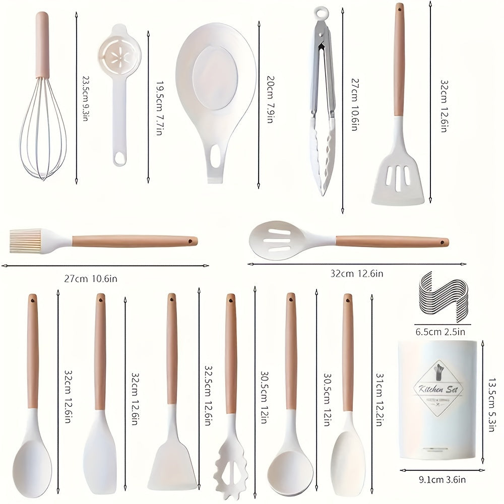 Silicone Kitchen Utensil Set with Wooden Handles - 24 Piece Set for Cooking and Baking