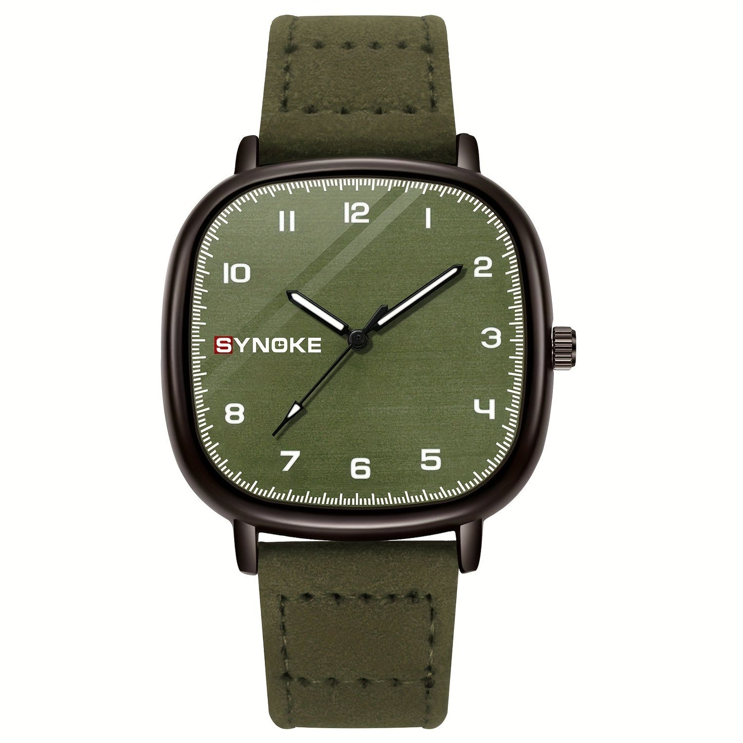 [Bestseller] Retro Army Green Men's Quartz Watch, Minimalistic Sports Design, Square Alloy Case, Synthetic Leather Strap, Not Waterproof, Quartz Movement, Basic Sports Style, Square Alloy Case, Synthetic Leather Strap