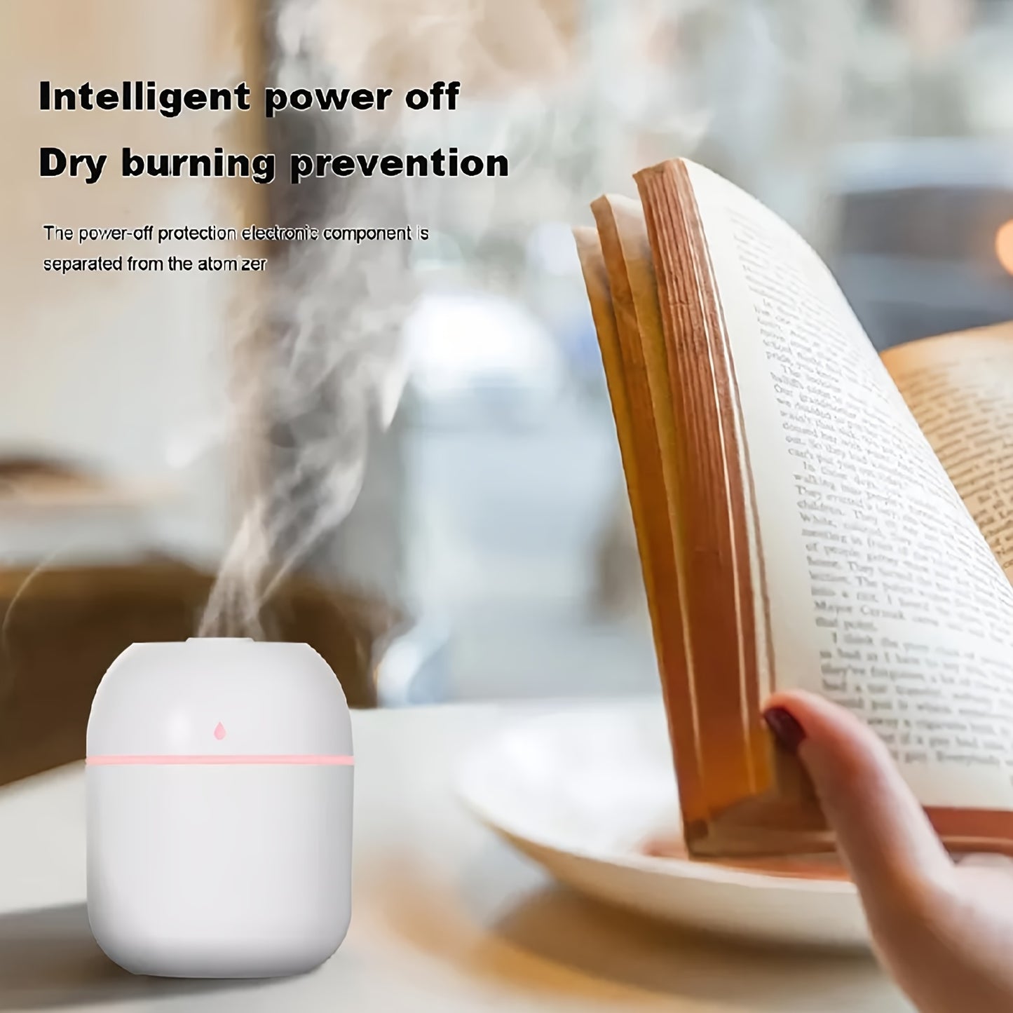 Portable cool mist humidifier with 7-color light and auto shut-off, ideal for travel, home, and bedroom.