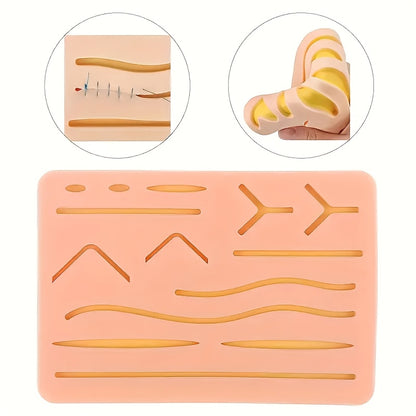 Realistic silicone skin kit for suturing practice, with 14 pre-cut wounds.