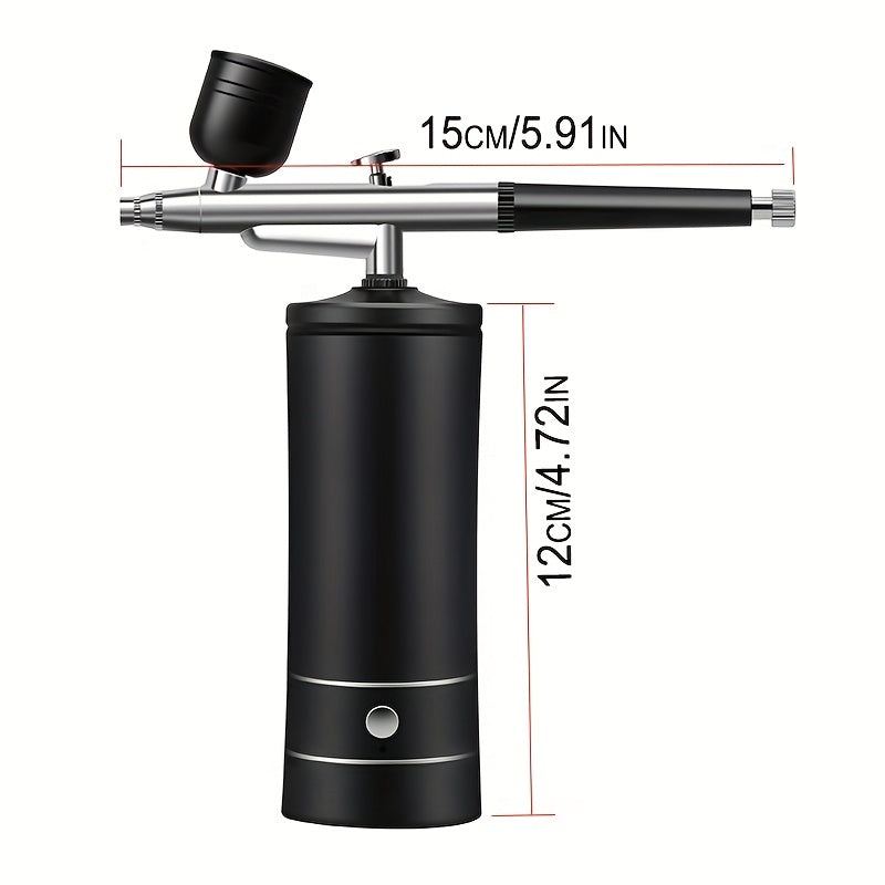 Portable, rechargeable airbrush kit with compressor and handheld gun for painting, art, and home decoration. Features 0.3mm tip.