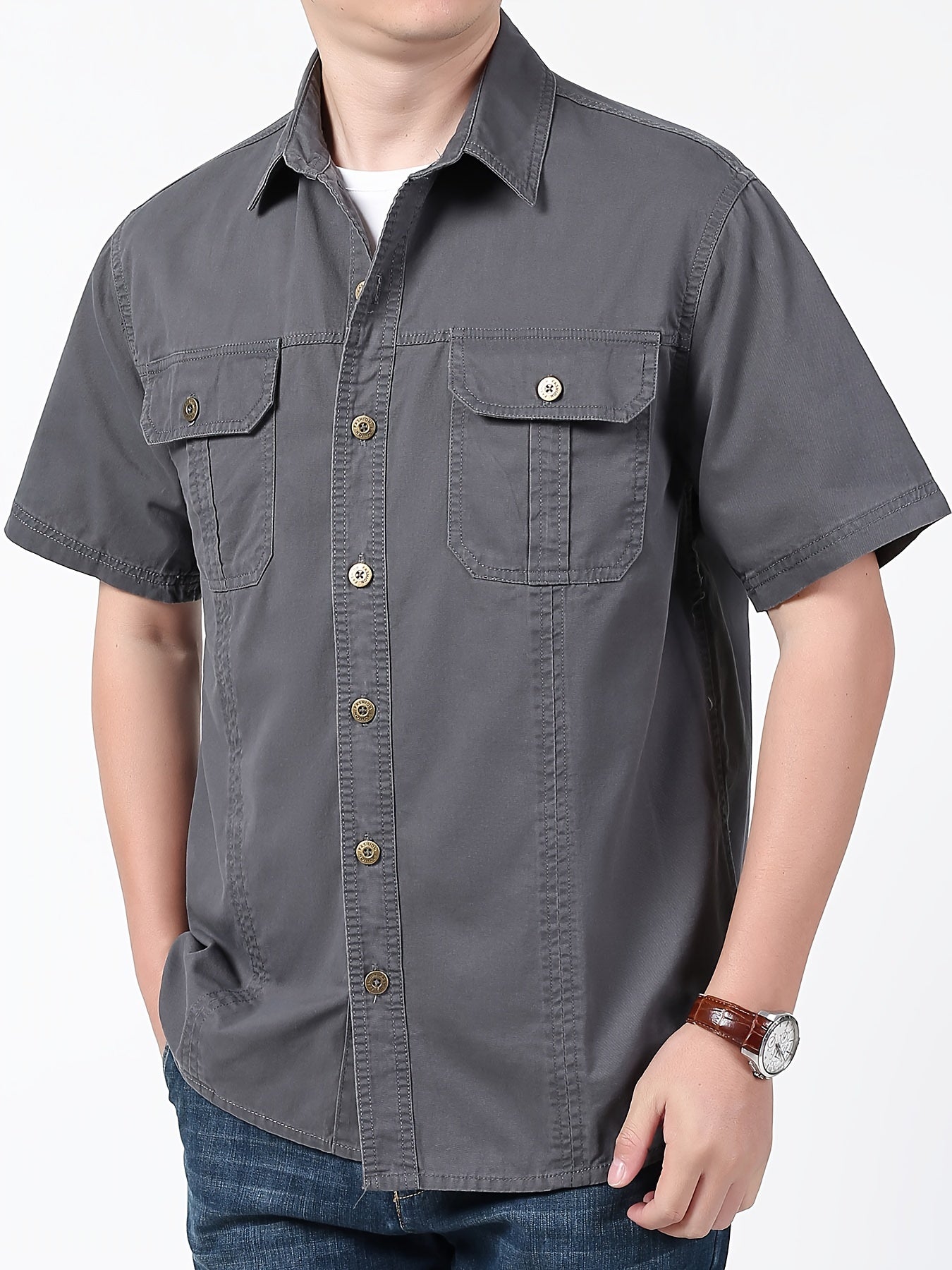 New summer men's cotton casual short-sleeved shirt