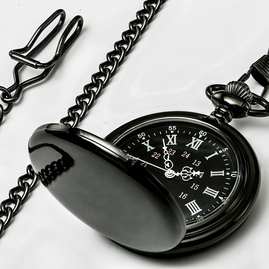 Classic Pocket Watch Set with 37cm Chain and Pendant, Made of Durable Mild Steel, Features Quartz Movement, Roman Numerals on Dial, Perfect Gift Idea for Any Occasion.