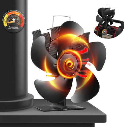 Portable 5-Blade Wood Stove Fan Powered by Heat - No Electricity Required, Great for Heating and Cooling - Ideal Winter Present