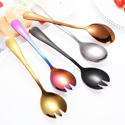 Set of 2 gold-plated stainless steel salad utensils for various dishes.