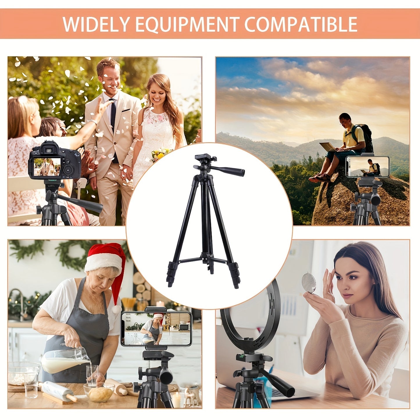 ZOMEI 129.54cm Aluminum Tripod with Remote Control and Phone Holder for Recording Meetings and Live Streaming Outdoors, Button Battery Powered.