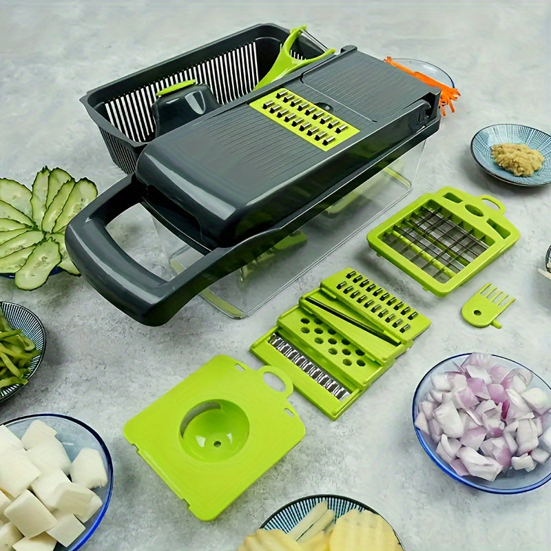 1 Set of 16pcs, Super Portable Vegetable Cutter, with Multifunctional Fruit Slicer, Manual Food Chopper, Onion Chopper, Knife with Container. Great for Home Use, Kitchen Supplies and Gadgets.