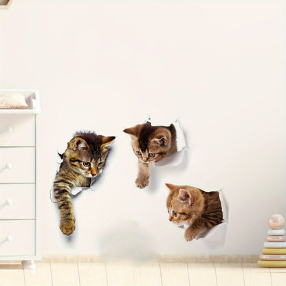 Set of 3 cat wall decals - removable, waterproof PVC stickers for home decor.