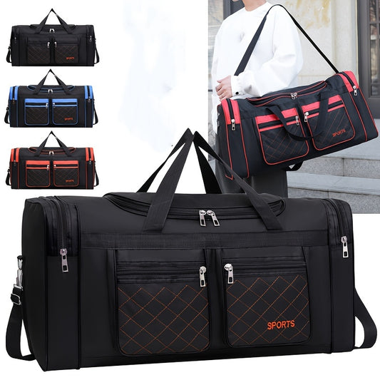 Spacious handbag for men with multiple pockets, ideal for travel and clothes storage.